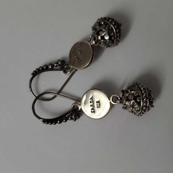 Sterling Silver 925 Artistic Oxidized Bead SARDA Earrings - Picture 5 of 6